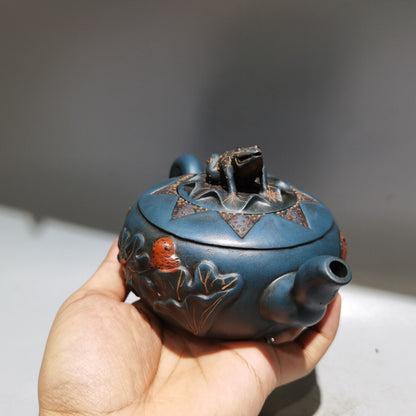 vintage chinese yixing purple clay teapot zisha ceremony frog lotus leaf teaware