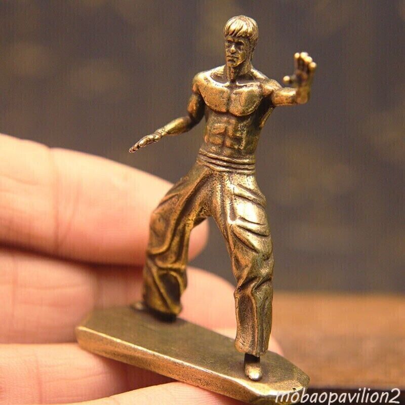 Brass Bruce Lee Action Figures Model Kung Fu Style Statue Collection Decoration