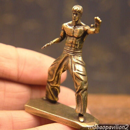 Brass Bruce Lee Action Figures Model Kung Fu Style Statue Collection Decoration
