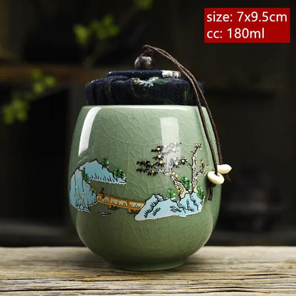 Portable Ceramic Tea Caddy Household Sealed Tank Travel Tea Boxes Containers