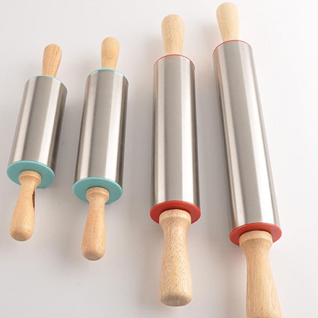 Rolling Pins Baking Tool Cookie Pastry Dough Roller 26~42cm Stainless Steel Wood