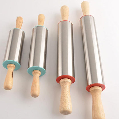 Rolling Pins Baking Tool Cookie Pastry Dough Roller 26~42cm Stainless Steel Wood