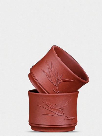 Tea Cup Bamboo Relief Handmade Carved Real Yixing Zisha Marked Kungfu Tea Cup