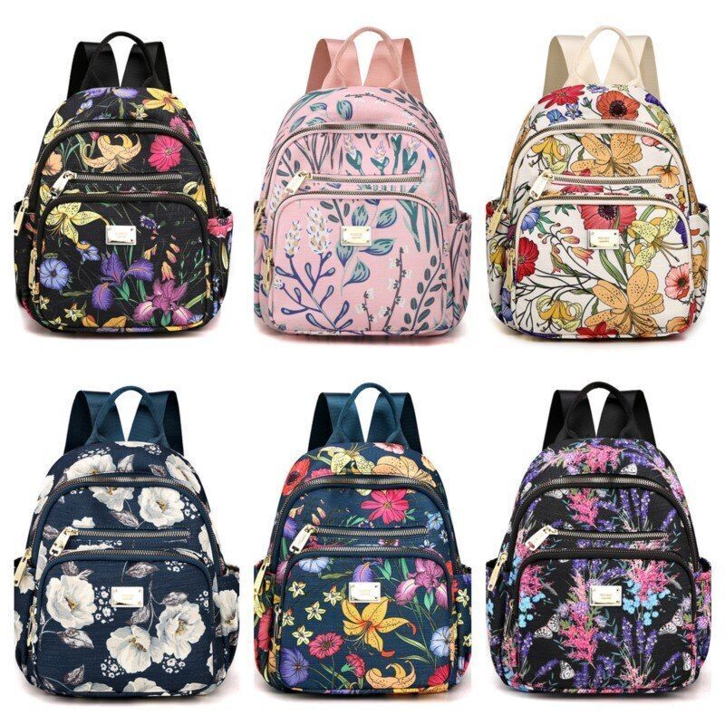 Soft Nylon Small Backpack School Bags Polyester 17*10*28 CM Softback Floral 1 PC