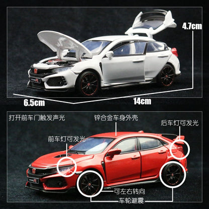 1:32 Diecast 2019 Honda Civic Type R Metal Car Model Toy Door Open Sound Light