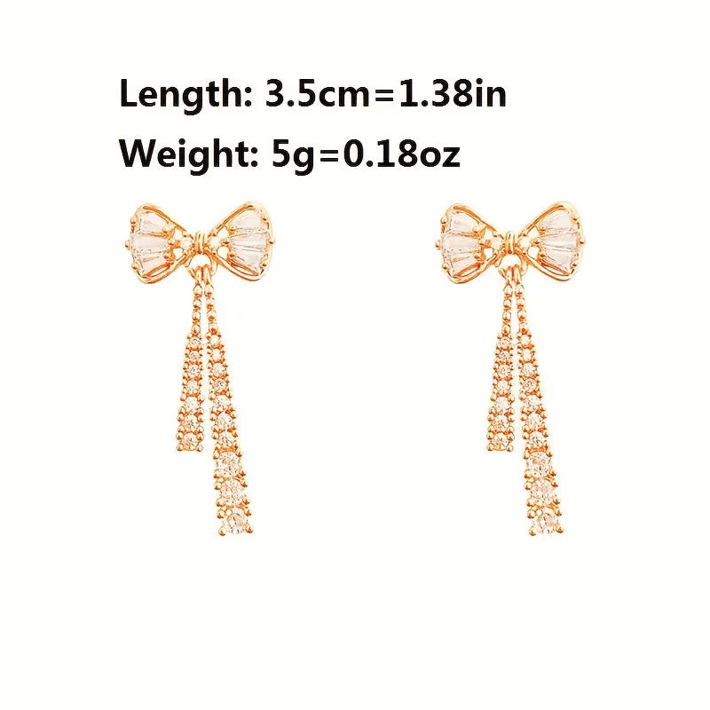 Women Bow Zircon Crystal Earrings Shinny Fashion Gift Trendy Sparkling Stylish
