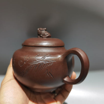 Vintage Chinese Yixing Purple Clay Teapot Zisha Ceremony Collectible Calligraphy