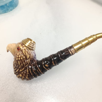 Hand Carved Bamboo Eagle Head Pipe Dual Use 14cm Vintage Collectible Ornament