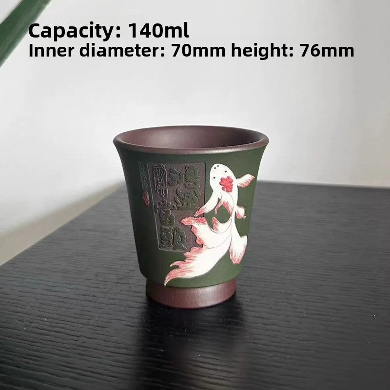 140ml Yixing Purple Clay Handpainted Koi Teacup Tea Tea-tasting Cup Master Cup