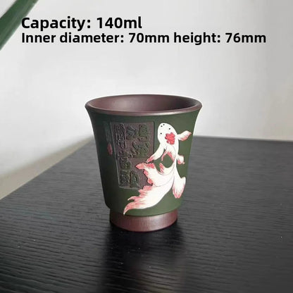 140ml Yixing Purple Clay Handpainted Koi Teacup Tea Tea-tasting Cup Master Cup