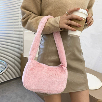 Fluffy Shoulder Bag Vintage Underarm Pouch Square Travelling Purse 22*14*7CM 1PC