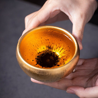 Gold Ceramic Tea Cup Chinese Tea Cups with Gifts Box 120ml
