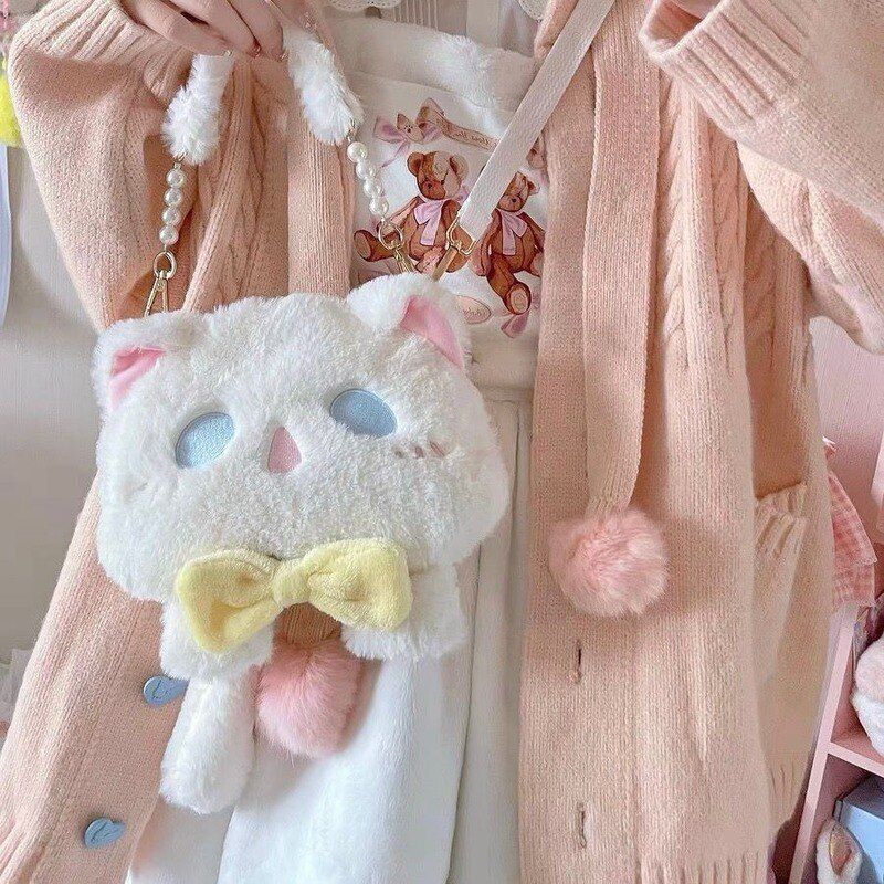 Cute Plush Bag Cat Shape Crossbody Bag Small Handbags Polyester Shoulder Purses