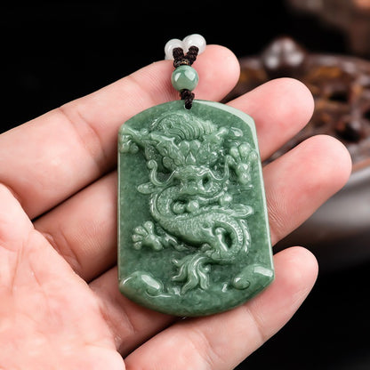Certificate Natural Green Jade Jadeite Imperial Dragon Men Gift Beads Neckalce