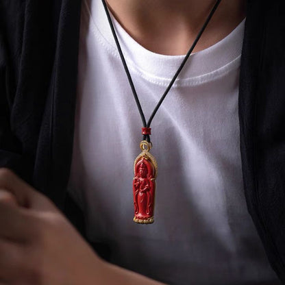 Buddhist Cinnabar Pendant Guanyin Bodhisattva Necklace Pendant Talisman
