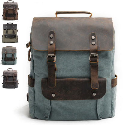 Vintage Real Leather Durable Canvas Backpack Rucksack Satchel 15" Laptop Bag