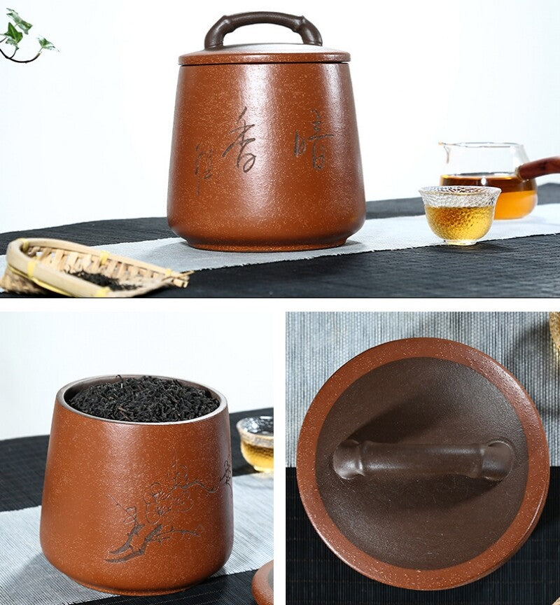 China Tea Caddy True Yixing Zisha Sealed Canister & Lid Handmade For Loose Tea
