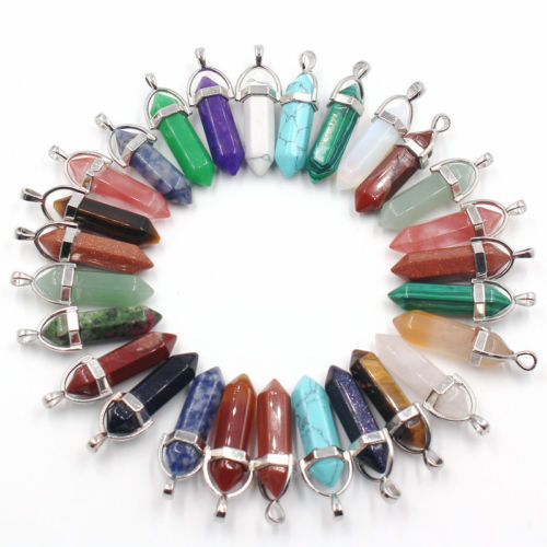Wholesale 24pcs/lot Mixed Natural stone Point Chakra Healing Gemstone Pendants