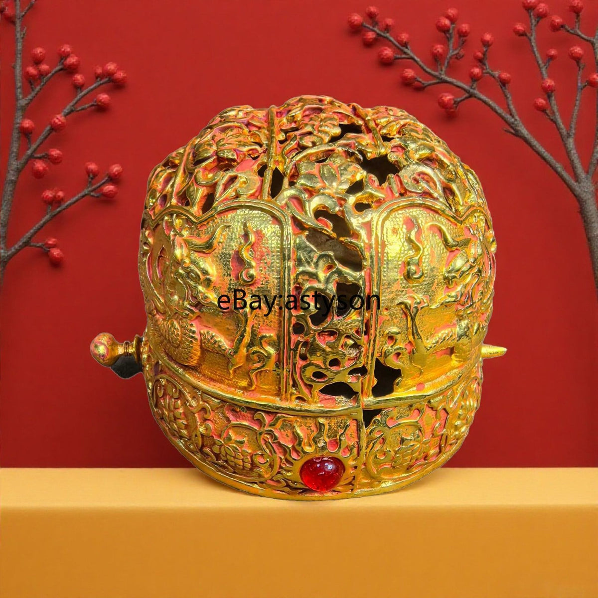 4"Chinese Ancient Dynasty Bronze Gilt Fengshui Wealth Cap Crown Statue