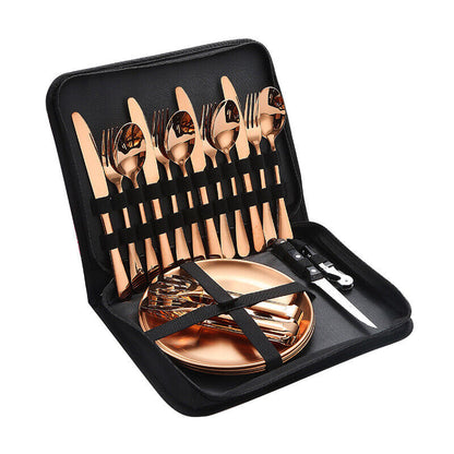 Camping Tableware Set Stainless Steel 10/19Pcs Picnic Cutlery Set W/ Storage Bag