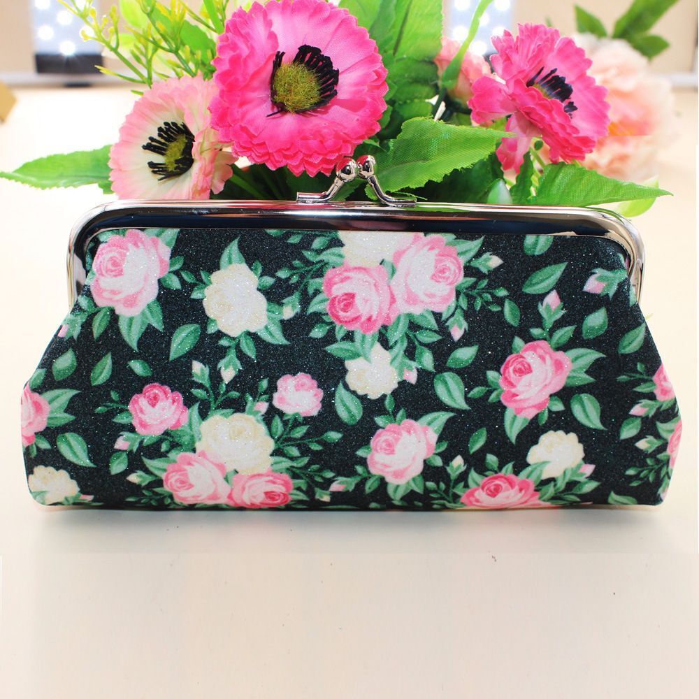 Flower Print Wallet Canvas Coin Purse Storage Cosmetic Bag Card Holder Vintage