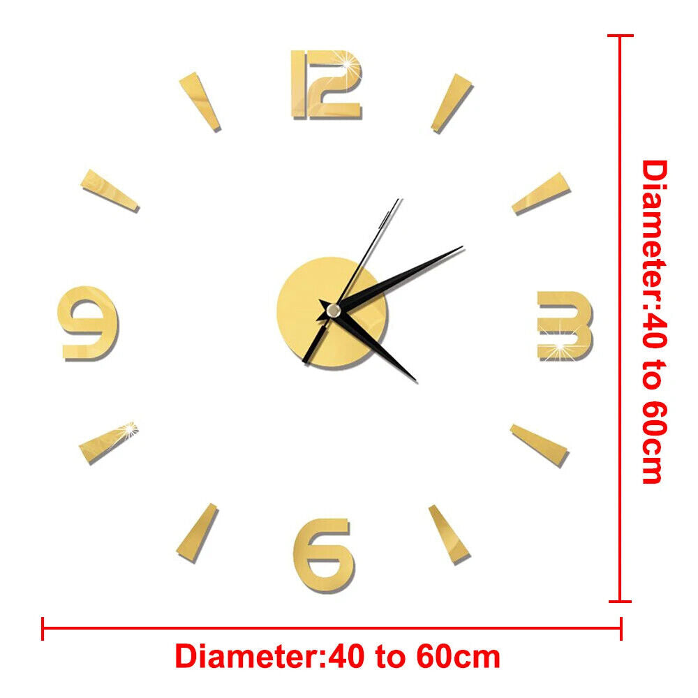 DIY Wall Clocks 27~47in Modern Mirror Number Sticker Living Room Decor Frameless