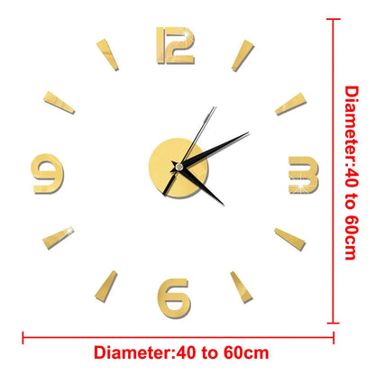 DIY Wall Clocks 27~47in Modern Mirror Number Sticker Living Room Decor Frameless