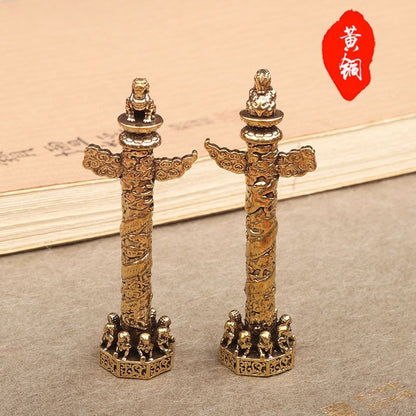 2PCS Brass Huabiao Column Ornament Dragon Pillar Chinese Style Desktop Decor