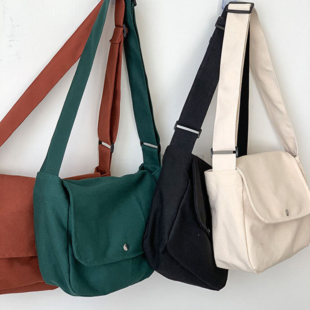 Canvas Handbag Messenger Bag Large Capacity Solid Color Shoulder Bag Simple
