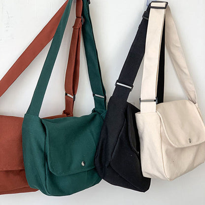 Canvas Handbag Messenger Bag Large Capacity Solid Color Shoulder Bag Simple