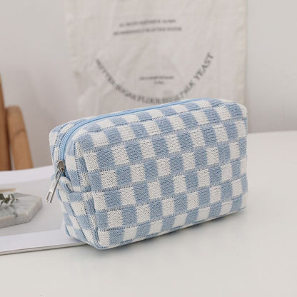 Checkerboard Knitted Cosmetic Bag Large Lattice Makeup Plaid Storage Organizer
