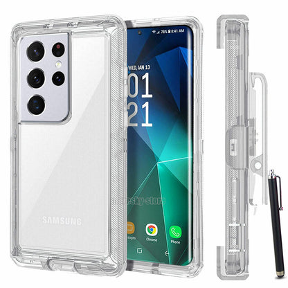 Luxury Clear Case Kickstand Clip Stand Holster Cover For Galaxy S21/ Ultra/ Plus