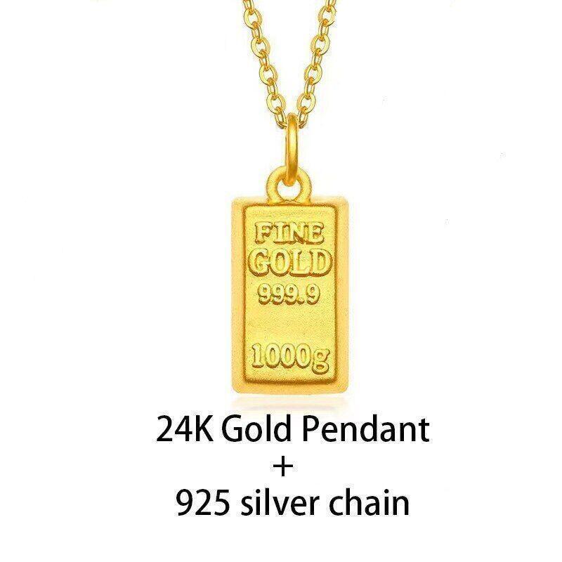 Collar con colgante de oro puro 999 de 24k auténtico, cadena pura con diseño de