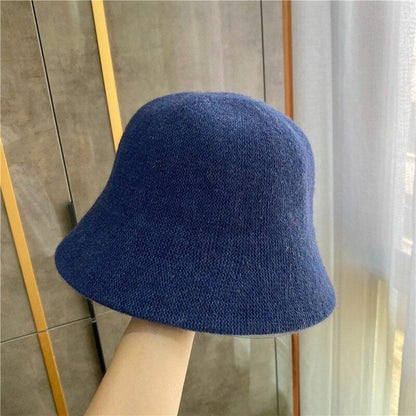 Women's Bucket Hat Warm Winter Teens Felt Wool Fur Black Cap Solid Multifunction