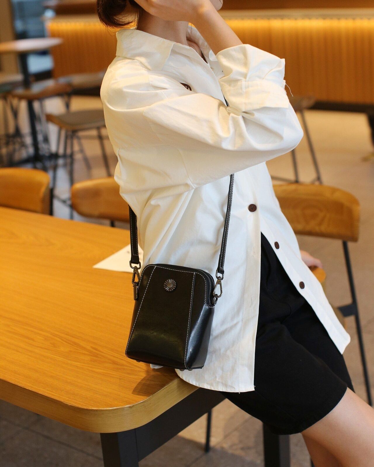 Split Leather Phone Bag Single Shoulder Messenger Cowhide Crossbody 16*18*9 CM