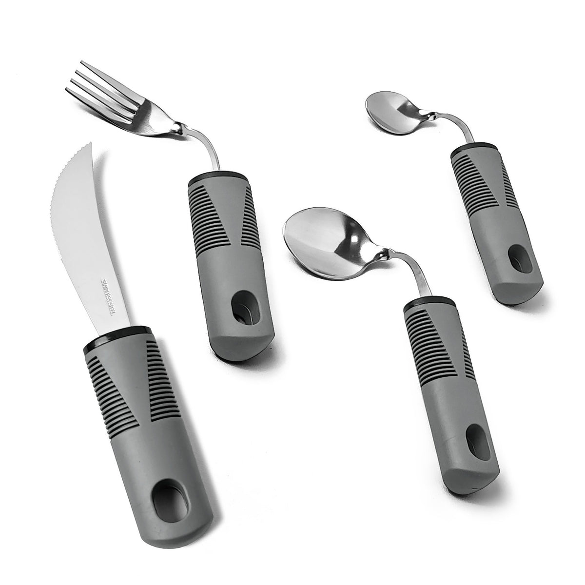 Adaptive Cutlery Set 4-Piece with Widened Non-Slip Handles for Hand Tremors