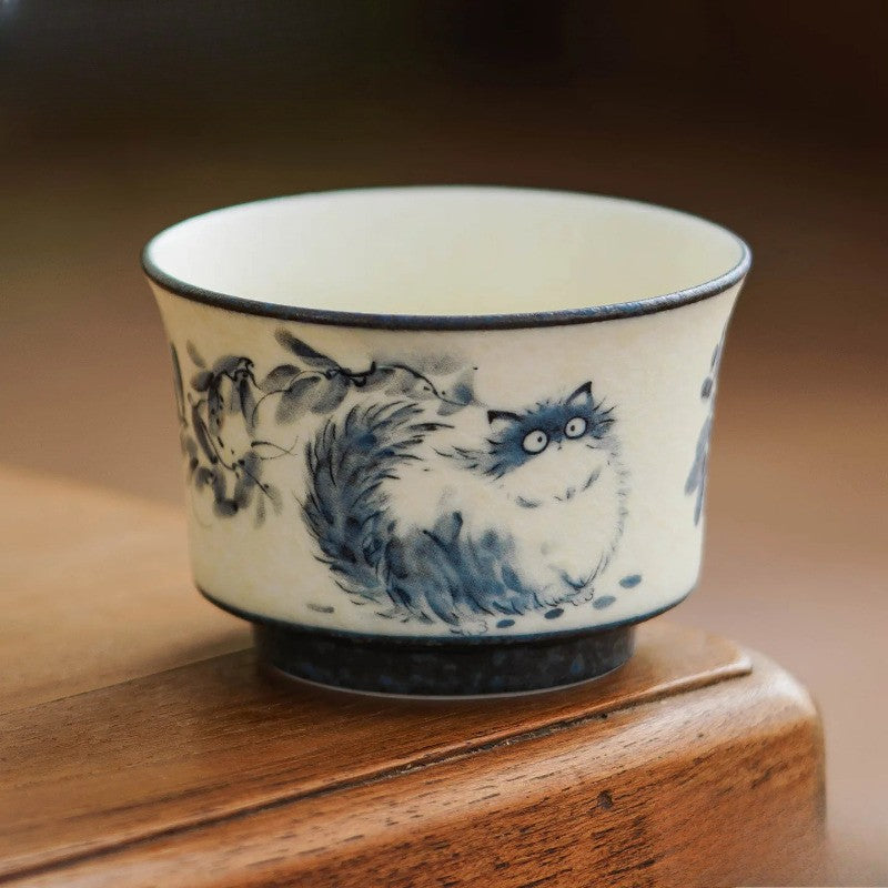 106ml Ceramic Handpainted Cute Cat Teacup Tea-tasting Personal Cup Master Cup