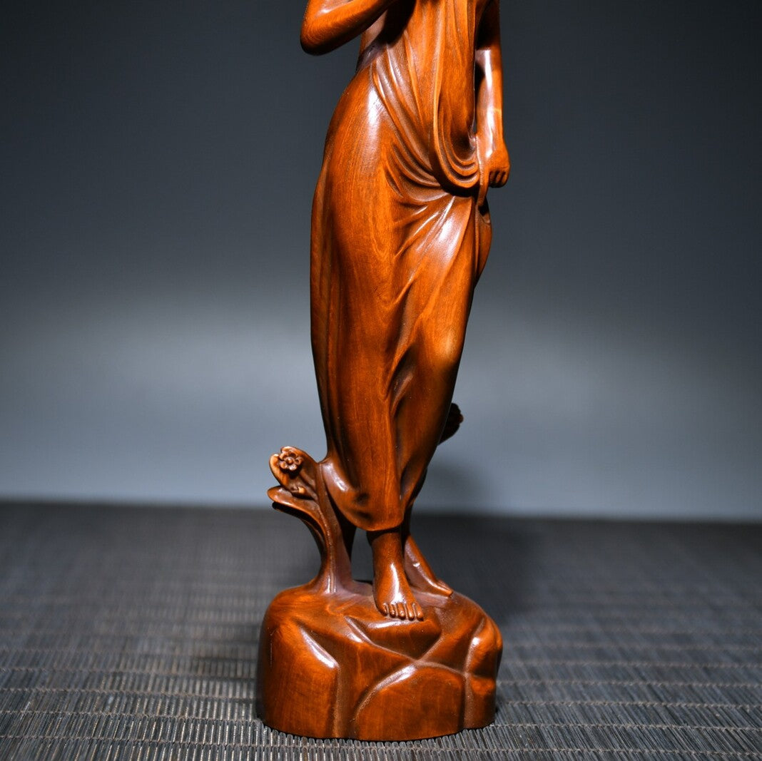 Chinese Antique Wood Carving Wooden Sculpture Artwork Statue Women Ladies Maiden