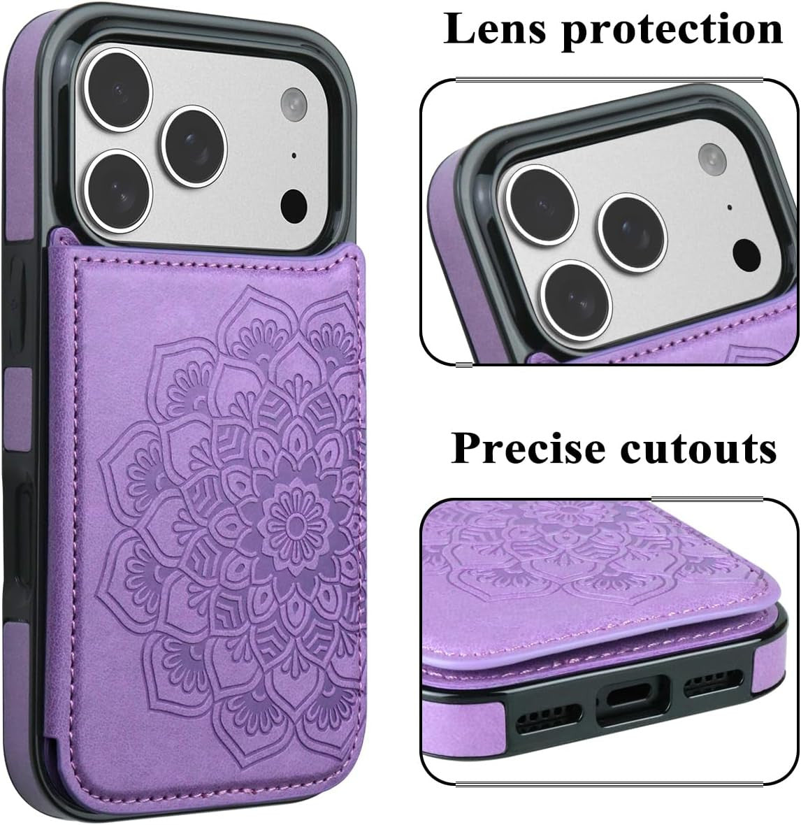 for Iphone 17 Pro Case with Card Holder,Flower Magnetic Buttons Protective Walle