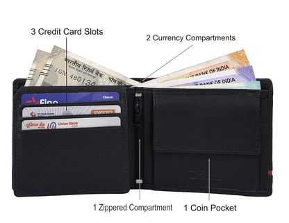 New Black/Red Bi-Fold Leather Men's Wallet RFID Protection Gift Item