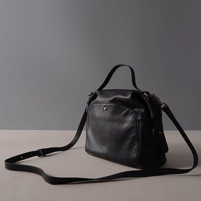 Handbag Genuine Leather Shoulder Crossbody Bags Solid Color Totes Purple Black