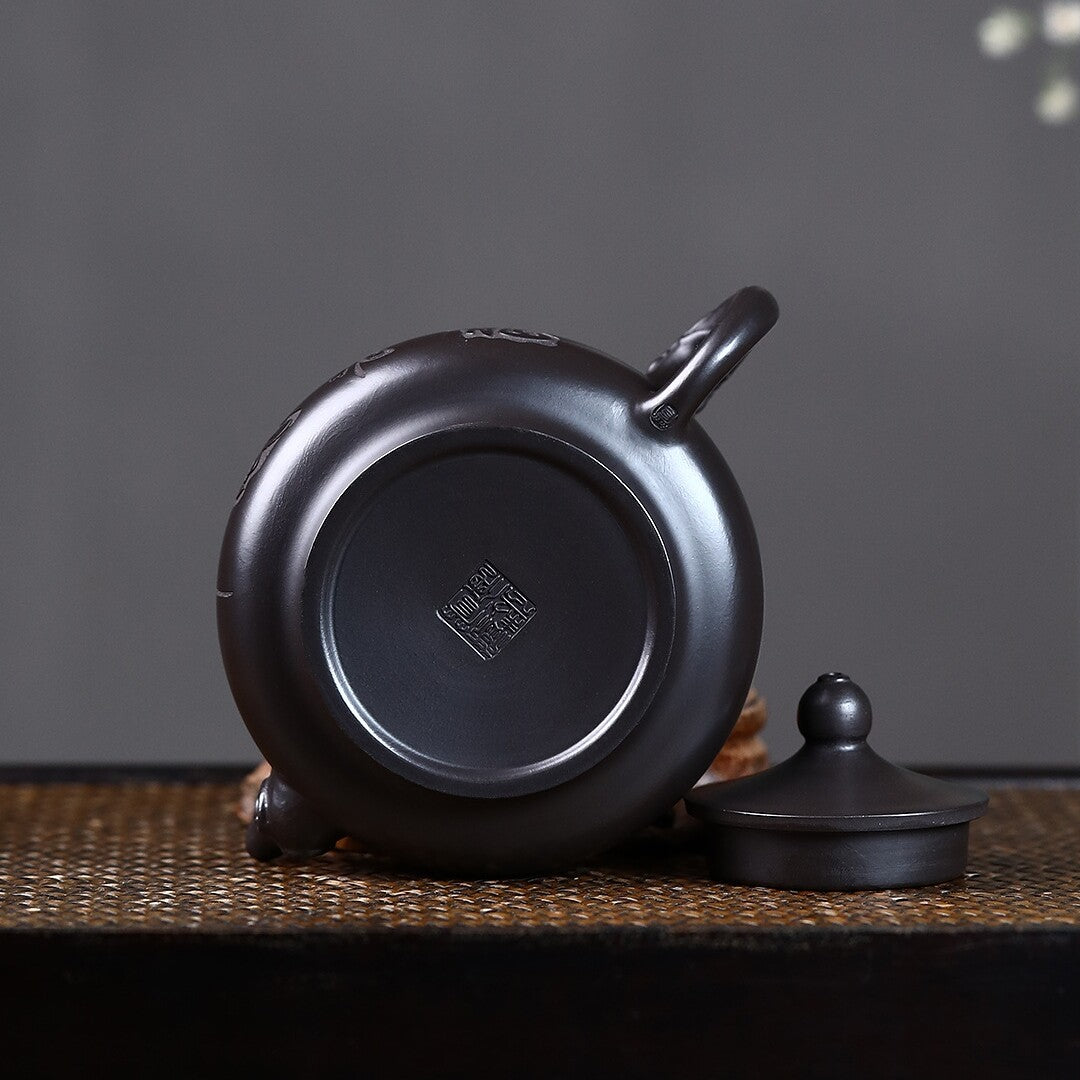 Original Ore Black Clay Tea Pot Yixing Zisha Handmade Pot 220ml Marked Teapots