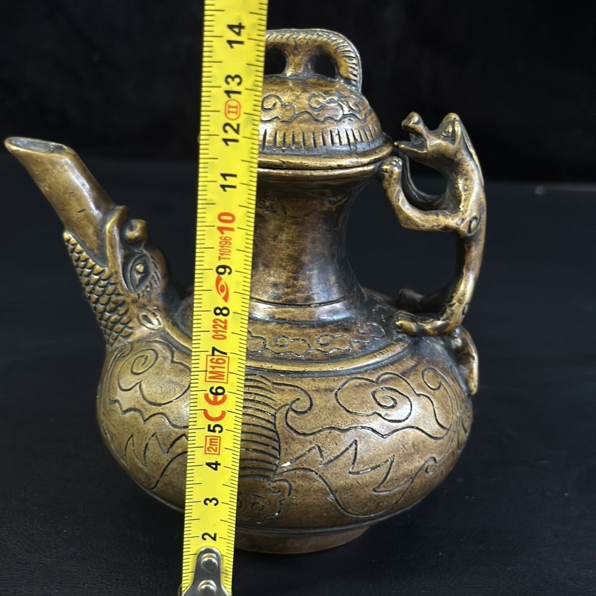 Vintage Brass Beast Handle Teapot Antique Collectible Bat Pattern 14cm