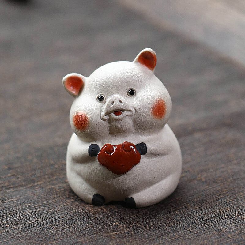 Lovely Pig Statue One Piece Yixing Zisha White Clay Tea Pet Ornament Table Deco.