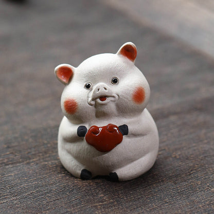 Lovely Pig Statue One Piece Yixing Zisha White Clay Tea Pet Ornament Table Deco.