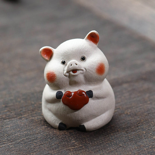 Lovely Pig Statue One Piece Yixing Zisha White Clay Tea Pet Ornament Table Deco.