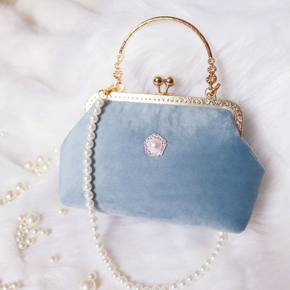 Beads Chain Bag 2 Straps Vintage Metal Shell Purse Velvet Shoulder Bag 20*14*6CM