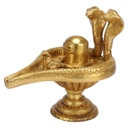 Hindu God Lord Brass Shiva Shivling Idol with Naag Nagin Idol Statute Figurine