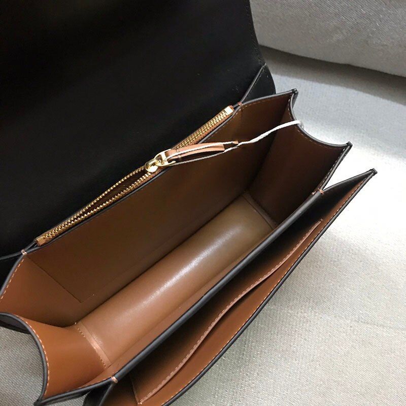 Genuine Leather Shoulder Bag Cowhide Black/White/Wine Red/Brown Chain Strap S/L