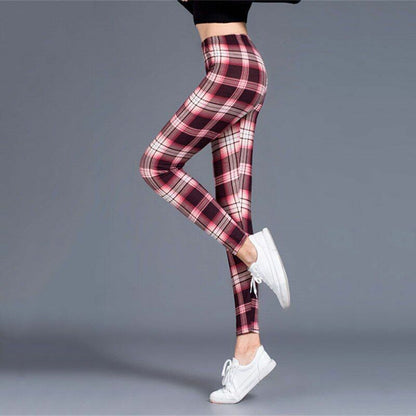 Plaid Leggings Women Sexy Pants Push Up Fitness Gym Sports Plus Size High Waist